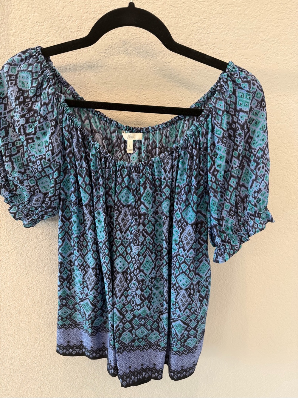 Joie Teal and Navy Off-Shoulder Printed Blouse